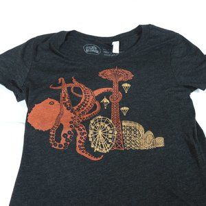 Women's Charcoal Gray Octopus at Coney Island Tee - Size XL - NEW